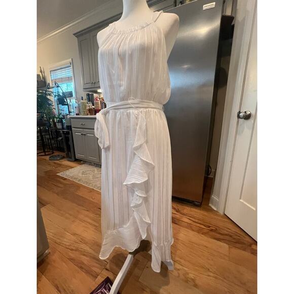 Cato White Sparkle Halter Midi Faux Wrap Dress - Medium - Picture 3 of 11